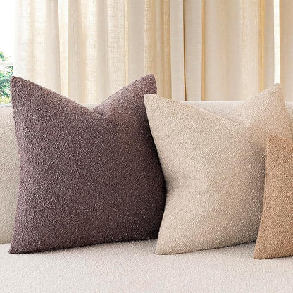 Foindtower Set of 2, Decorative Textured Boucle Throw Pillow Covers Accent Solid Pillow Cases Soft Cozy Couch Cushion Case for Chair Sofa Bedroom Living Room Home Decor 26x26 Inch Dark Purple