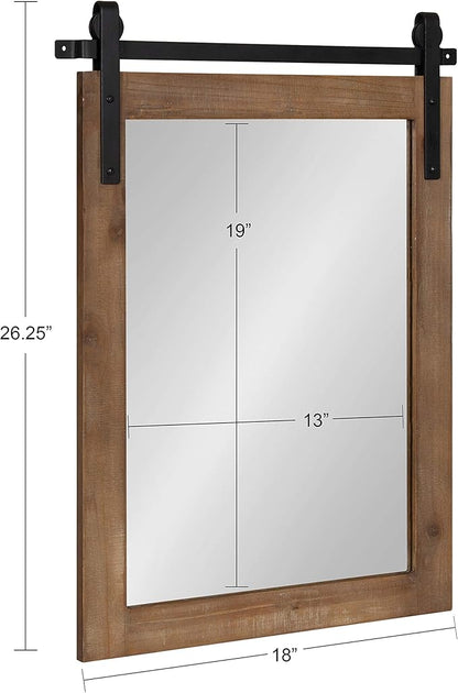 Kate and Laurel Cates Farmhouse Wood Framed Wall Mirror, 18 x 26, Rustic Brown, Barn Door-Inspired Rustic Mirrors for Wall