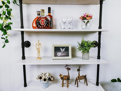 6 Tier Industrial Ladder Shelf Bookcase, Wall Mounted Rustic Bookshelf for Living Room Decor and Storage (White, 6 Tier - 10" D x 36" W x 82.5" H)