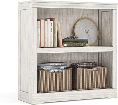 LINSY HOME 2-Tier Bookcase and Bookshelf, Small Wood Display Storage Shelves Farmhouse Bookshelf for Home Office, Living Room, Bed Room - White Oak
