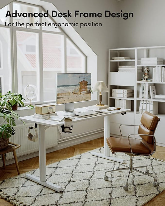 BANTI 44"x24" Standing Desk, Electric Stand up Height Adjustable Home Office Table, Sit Stand Desk with Splice Board, White Frame & White Top