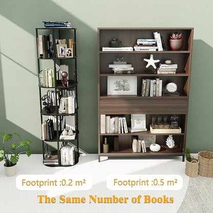 4-Tier Rotating Bookshelf, 360 ° Display Stackable Spinning Bookshelf Tower, Narrow Space Saving Tall Floor Standing Swivel Bookcase Corner Organizer for Bedroom, Living Room, Black
