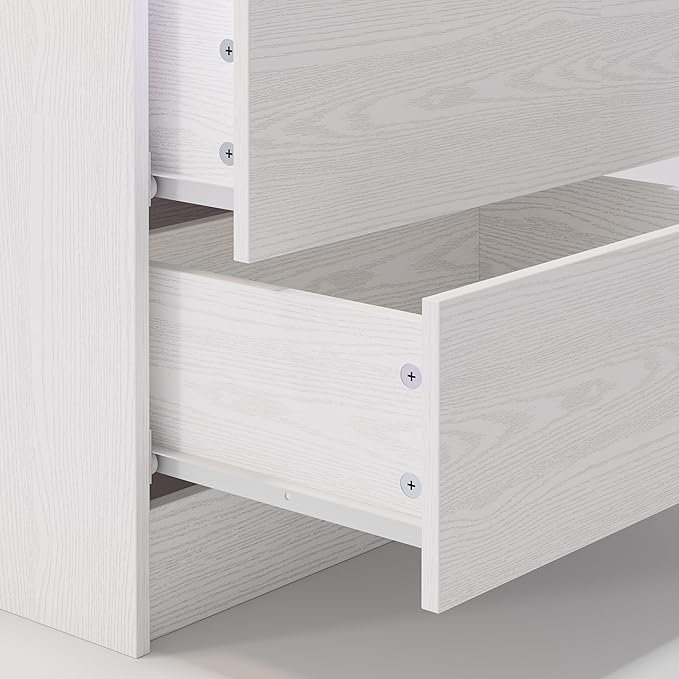 LIKIMIO Night Stand with Charging Station, Modern White Nightstand with LED Light and Drawers, Bedside Tables/End Table for Bedroom