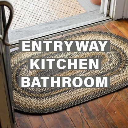 Kilimanjaro Black and Tan Jute Braided Oval Rugs, 16x24 - Warm Primitive Decor, Perfect for Laundry Rooms, Bathrooms and Entryways - Durable and Easy to Clean