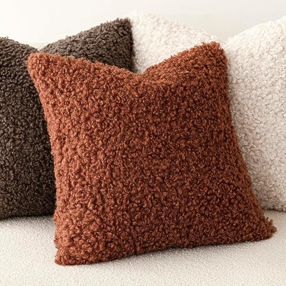Foindtower 2 Pieces 18x18 Inch Hazel Brown,Faux Fur Throw Pillow Cover Accent Sherpa Furry Pillow Covers Fuzzy Soft Pillowcases Cozy Sheepskin Decorative Fleece Cushion Case for Bed Couch Living Room