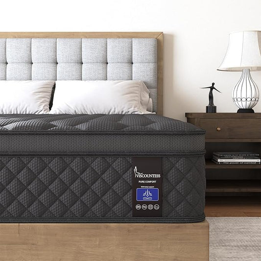 Twin Mattress, 14 Inch Medium Hybrid Mattresses Euro Top for Back & Lumbar Support, 100 Night Trial, Individual Pocket Spring Bed for Motion Isolation & Pressure Relief