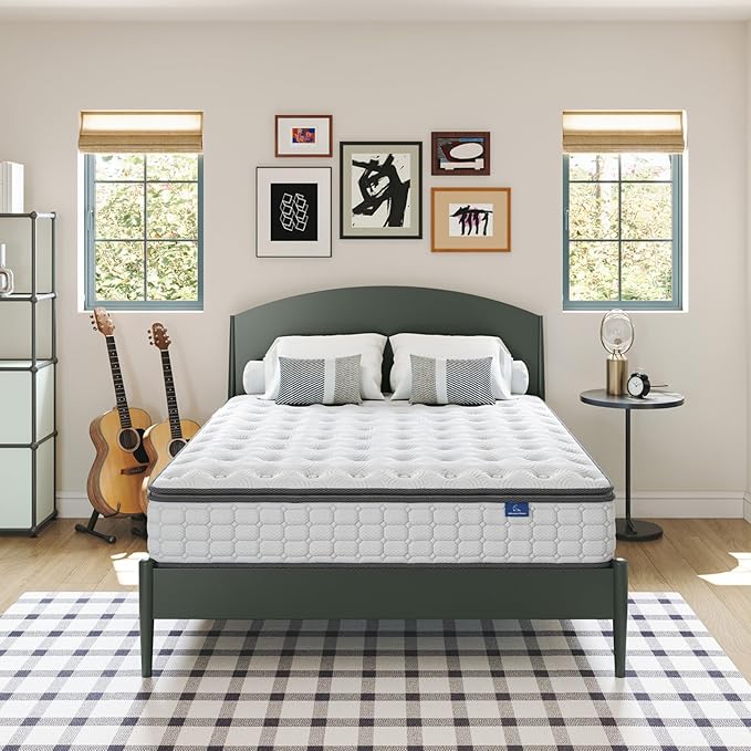 Vesgantti Full Size Mattress, 10 Inch Hybrid Full Mattress in a Box, Pillow Top Double Bed Mattresses, Foam and Pocket Coils Innerspring Mattresses, Pressure Relief, Medium Firm Plush Feel