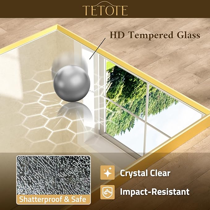TETOTE Brushed Gold Mirror Beveled Frame 60" x 36" Large Brass Gold Rectangle Bathroom Vanity Wall Mirror for Over Sink, Modern Farmhouse, Tempered Glass, Shatterproof, Stronger Frame