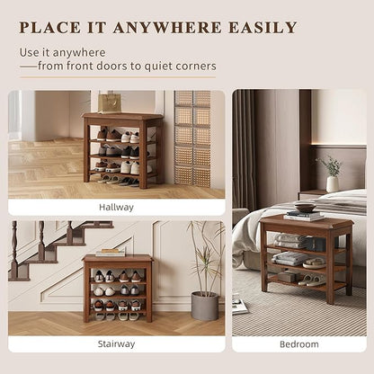 Shoe Rack for Front Door Entrance, Solid Wood Shoe Bench for Closet, Holds Up to 550lbs, Shoe Rack Bench for Entryway, Mudroom, Hallway