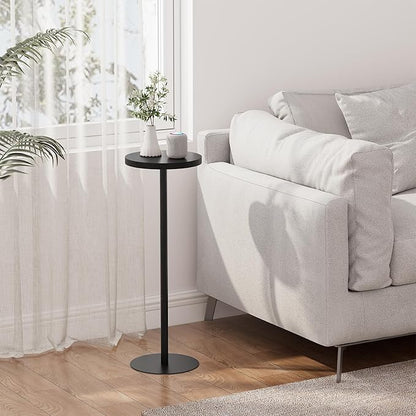 TUTOTAK Tall Round Side Table, Small End Table, Set of 2, Beside Table, Drink Table, Pedestal Side Table, livingroom, Black TB01BK0652