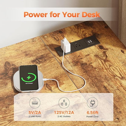 Small L Shaped Computer Desk with Power Outlets, Gaming Desk for Small Spaces, Corner Desk with Reversible Storage Shelves, Study Writing Table for Home Office (Socket, Rustic Brown, 40 inch)