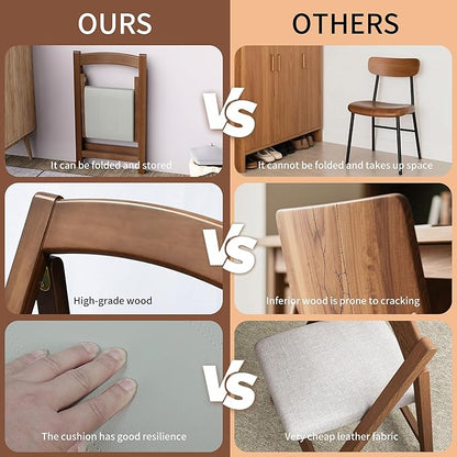 Premium Solid Wood Folding Chair – Nordic Style Padded Seat, Space-Saving, Portable, for Dining Room, Office, Event & Outdoor Use