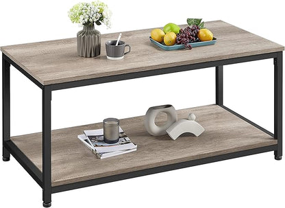 Yaheetech 39.5" 2-Tier Coffee Table with Storage Shelve, Industrial Gray Coffee Table, Easy Assembly, Wooden Center Tables for Living Room & Small Space, Gray