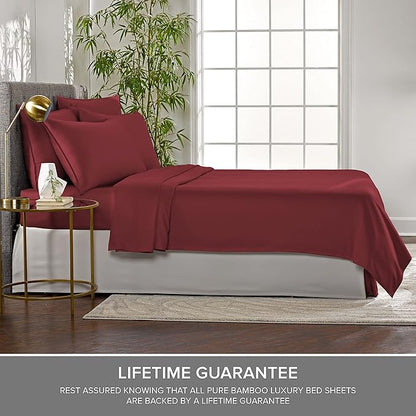 Split King Sheets by Pure Bamboo, Genuine 100% Organic Viscose Derived from Bamboo Bed Sheet Set, Soft & Cooling, Double Stitching *Not for Split Top (Split King, Merlot)