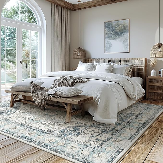 zesthome 8x10 Area Rugs-Washable Rug for Living Room, Non-Slip Backing Rugs, Stain Resistant 8x10 Rug for Bedroom, Ultra-Thin Low Pile Rugs, Vintage Large Home Decor
