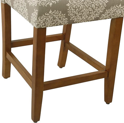 HomePop Upholstered Counter Height Barstool, 24-Inch, Taupe and Cream Medallion
