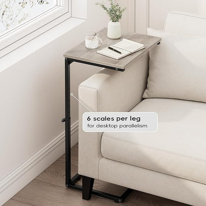 Vagusicc C Shaped End Table for Couch, 33.2'' Extra Tall C Table Adjustable Height Side Table, Small Side Table for Small Spaces, Couch Tables That Slide Under, Tv Tray Table for Living Room, Greige