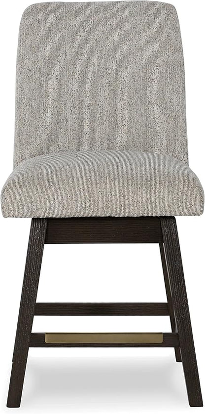 Signature Design by Ashley Burkhaus Urban Counter Height Upholstered Swivel Bar Stool with Footrest, Set of 2, Beige & Dark Brown