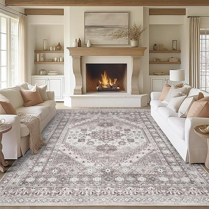 zesthome 10x12 Area Rugs,Stain Resistant Washable Rug,Ultra-Thin Rugs for Living Room,Bedroom,Non-Slip Backing Home Decor Large Area Rug (Brown/Beige,10'x12')