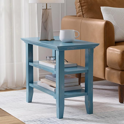 SIMPLIHOME Acadian 14-inch Wide Solid Wood Narrow End Table in Distressed Coastal Blue, Transitional-Style Side Table for Living Room, Bedroom, or Family Room with 2 Open Shelves