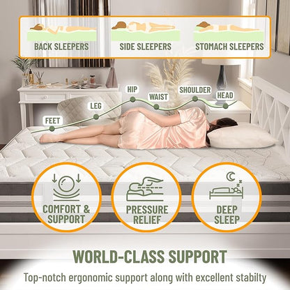 Ottomanson Full 12" Hybrid Mattress - Meditation Antistatic Quilted Cover - Made in USA - Firm Support - Individually Pocketed Coils & CertiPUR-US Foam - Fiberglass-Free - Bed in a Box