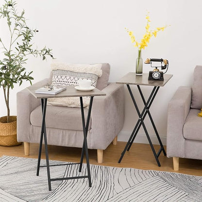HOOBRO Folding TV Tray Tables, Set of 4 TV Trays with Storage Rack, Industrial Side Table for Eating at Couch, Foldable Snack Table for Small Space, Easy Assembly, Greige and Black BG50BZ01