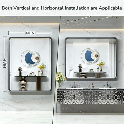 TokeShimi 48x40 Inch Wall Mirror Black Bathroom Vanity Mirror with Metal Frame Aluminum Alloy Soft Rounded Corner for Modern Farmhouse Wall Decor 1”Deep Set Design (Horizontal/Vertical)