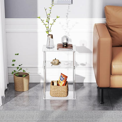 Clear Acrylic Side Table, 3-Tier End Table for Living Room, Small Bedside Tables Nightstand for Bedroom Set of 2, Home Decor Accent Table, 15.7" L x 11.8" W x 23.6" H