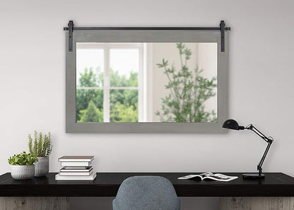 Kate and Laurel Cates Farmhouse Horizontal Wood Framed Wall Mirror, 40 x 26, Gray, Barn Door-Inspired Rustic Mirrors for Wall