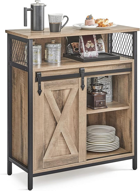 VASAGLE Buffet Cabinet, Coffee Bar Storage Cabinet, Sideboard with 1 Sliding Barn Door, Adjustable Shelves, 11.8 x 27.6 x 31.5 Inches, for Living Room, Camel Brown and Ink Black ULSC089B50