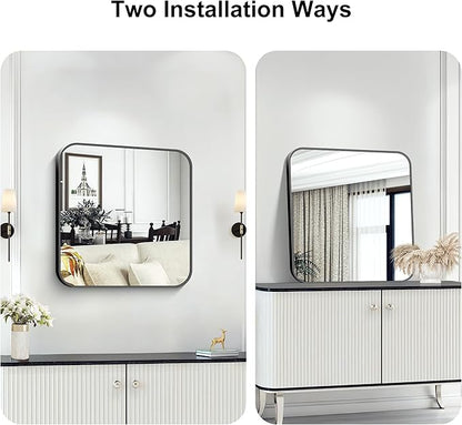 KOCUUY Square Bathroom Mirror, 24"x24" Black Rectangle Vanity Mirror, Black Metal Frame Mirror with Rounded Corner for Bathroom, Bedroom, Living Room, Entryway