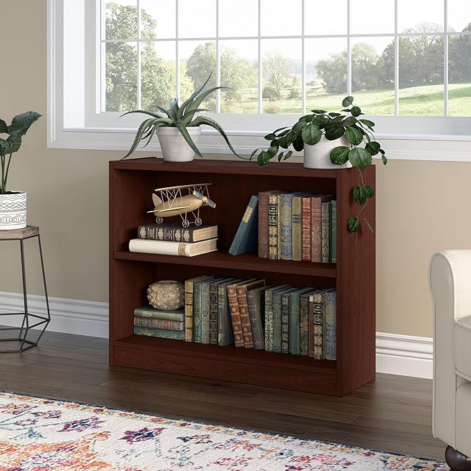 Bush Furniture Universal Bookcase, Low Storage and Display Bookshelf for Home Office or Living Room Organization, 2 Shelf, Vogue Cherry