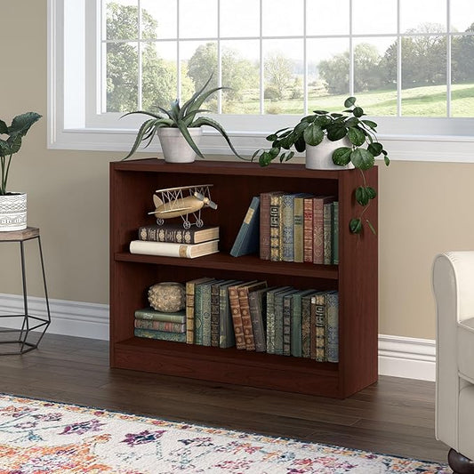 Bush Furniture Universal Bookcase, Low Storage and Display Bookshelf for Home Office or Living Room Organization, 2 Shelf, Vogue Cherry