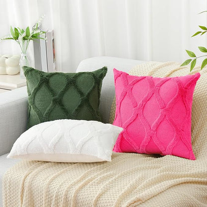 decorUhome Throw Pillow Covers 24x24 Inch Set of 2, Soft Plush Faux Fur Wool Forest Elf Couch Pillow Covers, Decorative Neutral Pillow Cases for Bed Sofa Living Room Home Decor