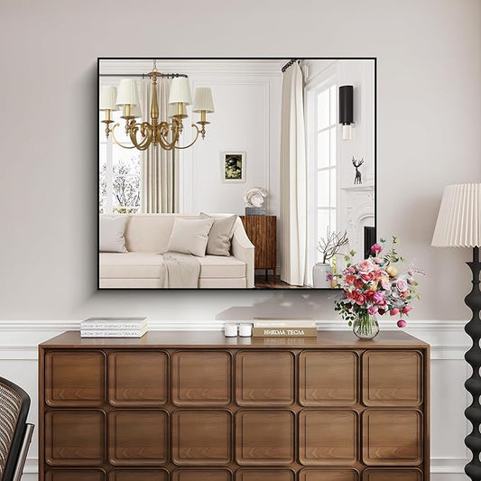 KOCUUY Black Bathroom Mirror, 40"x48" Large Rectangular Mirror with Metal Frame, Black Vanity Mirror with Modern Design for Bathroom, Living Room, Entryway, Hang Horizontal/Vertical