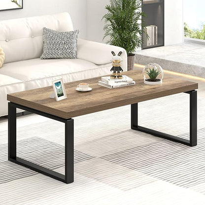 EXCEFUR Coffee Table, Modern Wood and Metal Living Room Table, Industrial Rectangle Center Table for Home Office, Rustic Oak, 47 Inch