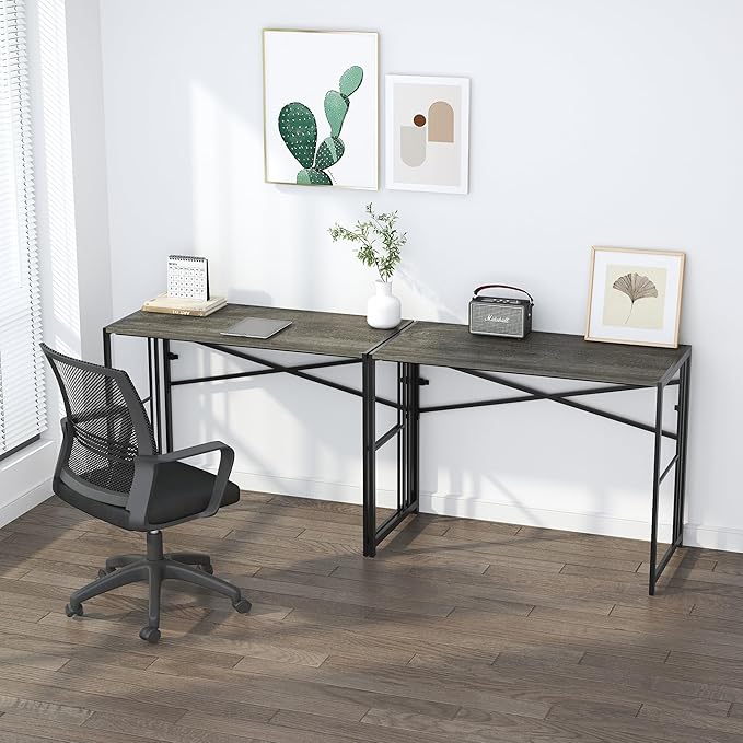 40 inch Folding Desk, Writing Gaming Computer Camping Desk, No Assembly Required Home Office Table, Black Oak