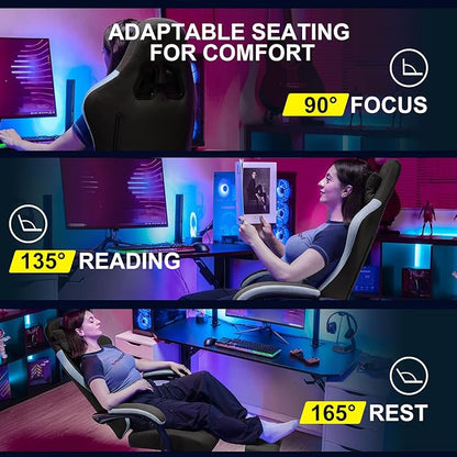 GTPLAYER Gaming Chair with Footrest Fabric Office Chair with Pocket Spring Cushion and Linkage Armrests, High Back Ergonomic Computer Chair with Lumbar Support Task Chair Brown