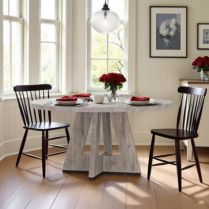 47" Round Dining Table for 4-6, Modern Dinner Table Farmhouse Round Small Kitchen Tables with Wooden Cross Base for Dining Room, Kitchen, Living Room, Gray