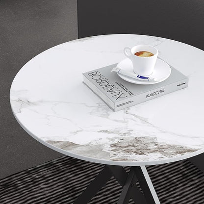 Small Round Marble Side Coffee Table Set of 2 with Metal Legs, Sintered Stone White Modern End Table for Living Room Sofa Home Bed Office (2 Pieces, 20"×20"×18")