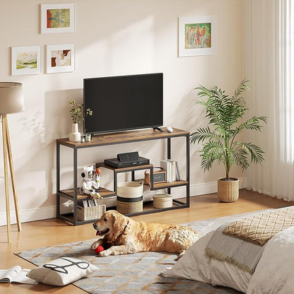 Tall TV Stand for TVs up to 55 Inch, TV Console Table with 3-Tier Open Storage Shelves, Modern Industrial Entertainment Center for Living Room, Bedroom，Rustic Brown