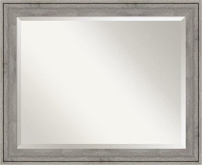 Amanti Art Grey Wall Mirror 27x33 Regis Barnwood Grey Rectangle Bathroom Mirror for Wall Decor Living Room, Large Rustic Farmhouse Wood Frame, Hangs Horizonally and Vertically, Bathroom Decor, Beveled