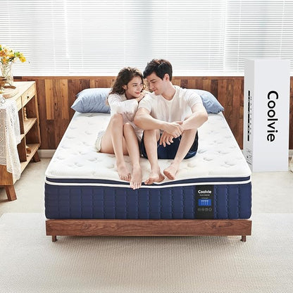Coolvie 14 Inch Queen Mattress, Medium Firm Memory Foam Queen Size Mattresses in a Box, Hybrid CertiPUR-US® Certified Foam Pocket Springs for Motion Isolation & Pressure Relieving, 100-Night Trial