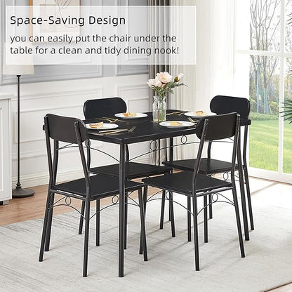 VECELO Dining Table Set for 4, 5 Piece Dinette with Chairs for Kitchen, Breakfast Nook and Small Space, Black