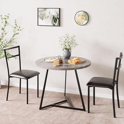 CABIHOME Dining Table Set for 2, Round Kitchen Table Set, Dining Table Set with 2 Upholstered Chairs, 3 Piece Kitchen Table Set for Small Space, Apartment, Retro Gray
