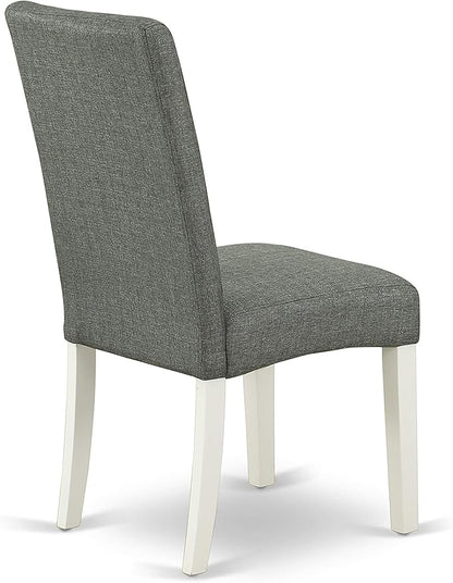 East West Furniture AMDR3-LWH-07 3 Piece Dining Table Set for Small Spaces Contains a Round Kitchen Table with Pedestal and 2 Gray Linen Fabric Upholstered Chairs, 36x36 Inch, Linen White