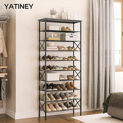 10 Tier Shoe Rack, Large Capacity Shoe Storage Organizer Holds 40 Pairs, Durable and Stable, for Entryway, Hallway, Closet, Dorm Room, Charcoal SS10BCG1