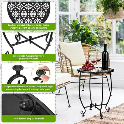 2 Pack 14 Inch Outdoor Side Table for Small Spaces, Patio Side Table,Plant Stand,Round Metal End Table for Patio,Yard Porch Balcony Garden