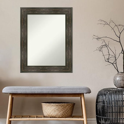 Amanti Art Grey Bathroom Mirror for Over Sink, 28x22 Pinstripe Plank Grey Narrow Rectangle Vanity Mirror, Medium Country Rustic Frame, Hangs Horizonally and Vertically, Bathroom Wall Decor