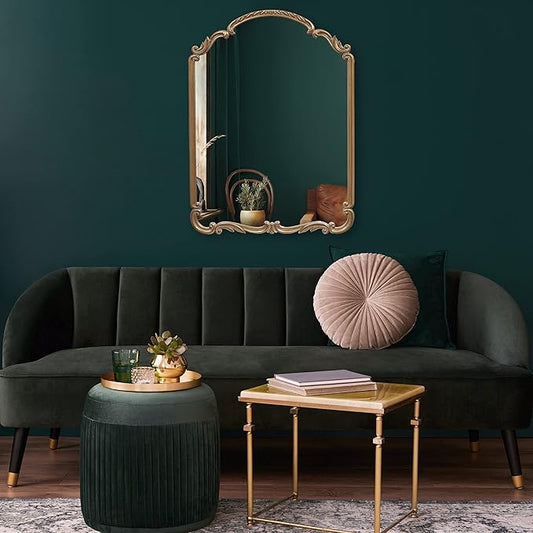 English Estate Carved Arch Wood Wall Mirror, Mirror for Entryway, Living Room, Bathroom, Antique Gold, 22x30